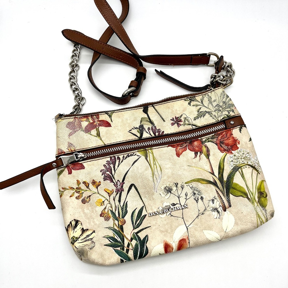 Dana Buchman Floral Crossbody Chain Handle Purse Bag Faux Leather‎ Flawed